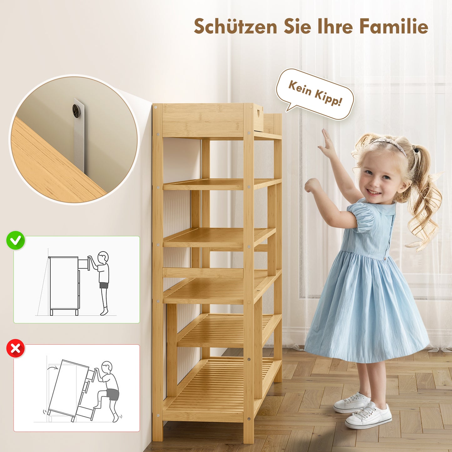 HOMCOM Schuhregal, Schuhständer mit 6 Ebenen, Schublade aus Bambus, für max. 18 Paar Schuhe, Schuhablage für Eingang, Schlafzimmer, 101 x 30 x 100 cm, Natur