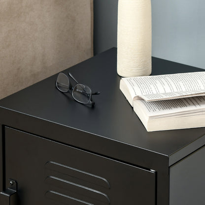 HOMCOM Nachttisch, Beistelltisch mit verstellbarem Regal, Tür, Nachtschrank für Schlafzimmer, Wohnzimmer, Metall, Schwarz, 50 x 40 x 47,5 cm