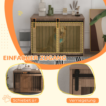 PawHut Hundebox Hundekäfig, Verriegelbar, Holzoptik, rustikales Design, 98 cm x 58 cm x 67 cm, Walnuss + Schwarz