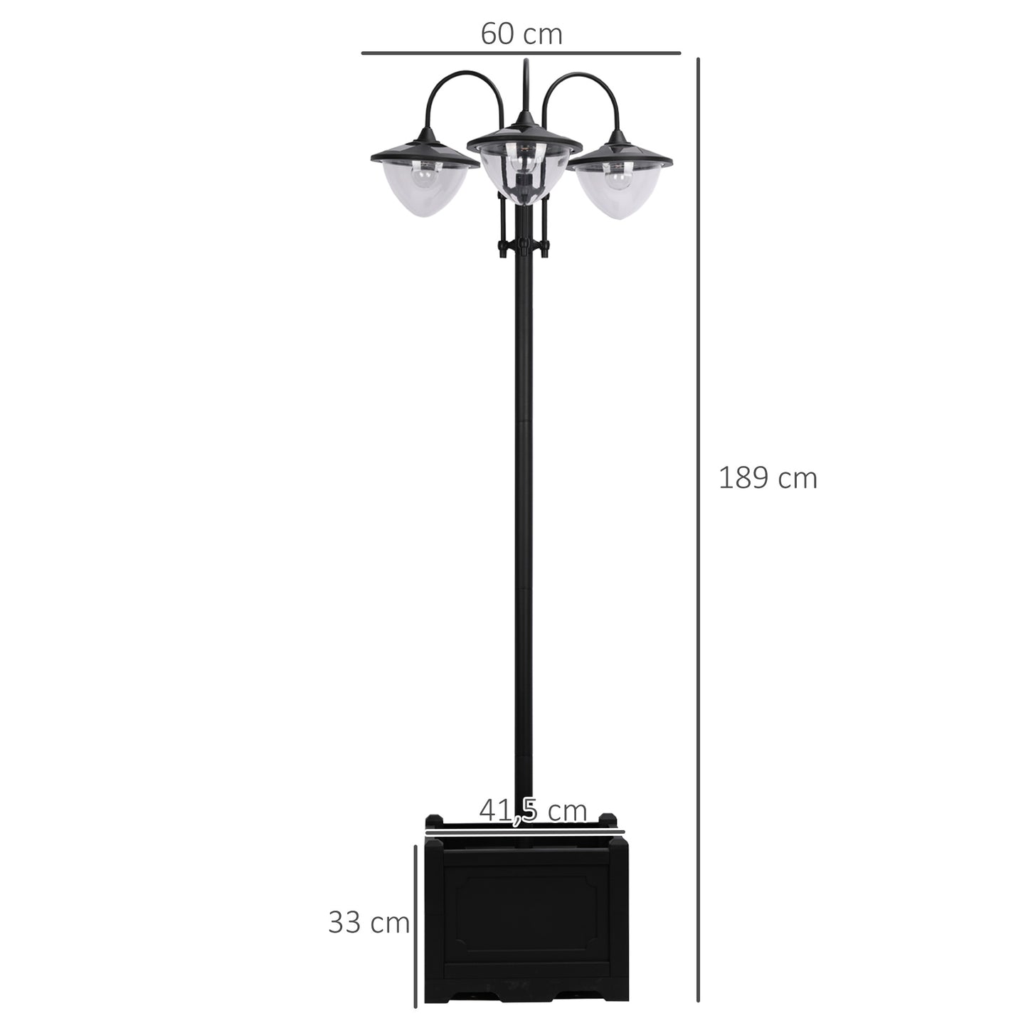 Outsunny Solar Laterne Stehleuchte aus Metall, Gartenlaterne mit Lichtsteuerung, 189 cm hoch, Windlicht Außenleuchte, Wasserdicht IP44 med Blumentopf-Basis für Garten Balkon Deko Schwarz