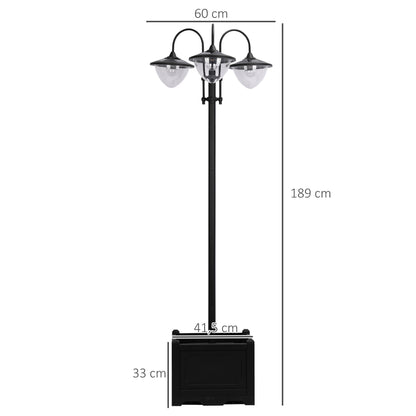 Outsunny Solar Laterne Stehleuchte aus Metall, Gartenlaterne mit Lichtsteuerung, 189 cm hoch, Windlicht Außenleuchte, Wasserdicht IP44 med Blumentopf-Basis für Garten Balkon Deko Schwarz