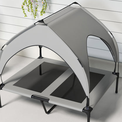 PawHut Hundebett mit Dach, atmungsaktiv, wasserabweisend, bis 30 kg, 91 x 76 x 89 cm, Hellgrau