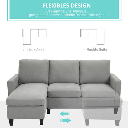 HOMCOM Ecksofa mit Schlaffunktion, 3-Sitzer-Sofa mit Bettkasten und Kissen, Eckcouch, L-Form Couch, Stoffbezug, Grau