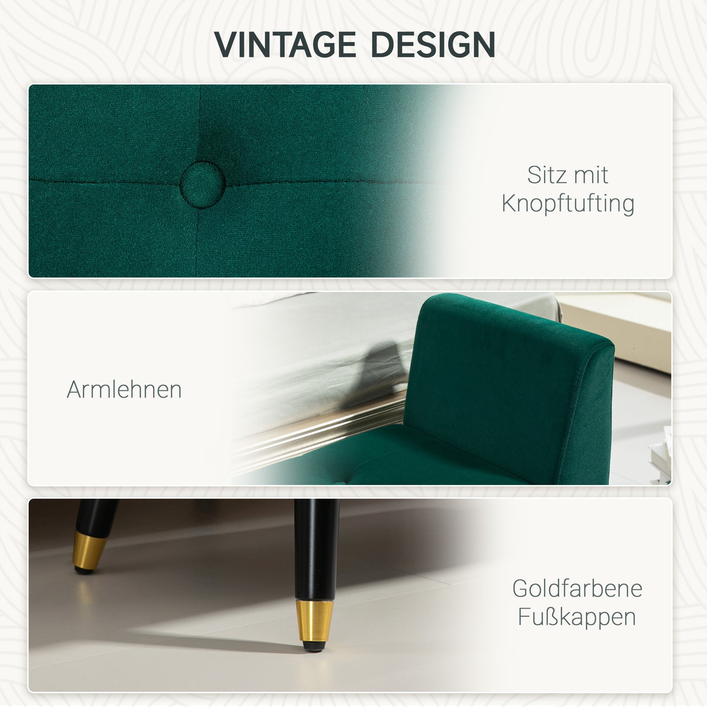 HOMCOM Polsterbank mit Stauraum, Armlehnen, Samtartiges Polyester, Kautschukholz, 107 x 42 x 65 cm, Grün