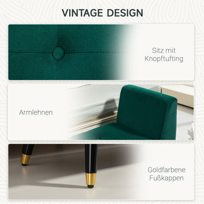 HOMCOM Polsterbank mit Stauraum, Armlehnen, Samtartiges Polyester, Kautschukholz, 107 x 42 x 65 cm, Grün