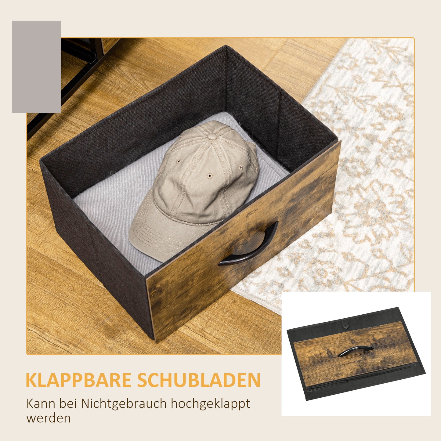 HOMCOM Kommode mit sechs Schubladen, offene Regale, MDF und Stahl, 84x30x92 cm, Braun/Schwarz, verstellbare Füße