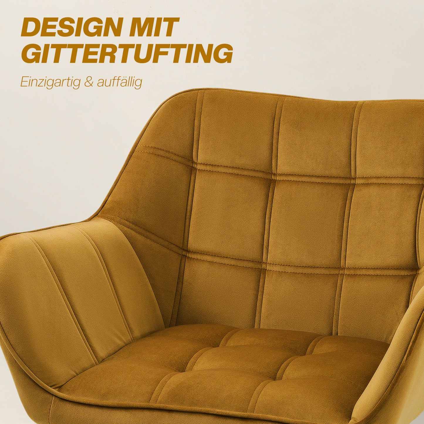 HOMCOM Polstersessel, Akzentsessel, Skandi Design, Samtoptik, bis 120 kg, Kautschukholzbeine, Gelb