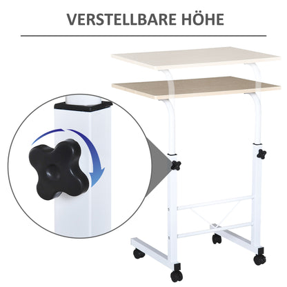 HOMCOM Beistelltisch höhenverstellbarer Couchtisch mobiler Endschreibtisch mit Rädern Feststellbremsen C-Tische Spanplatte Stahl Eisen Kunststoff Weiße Ahornfarbe 60 x 40 x 68-78 cm
