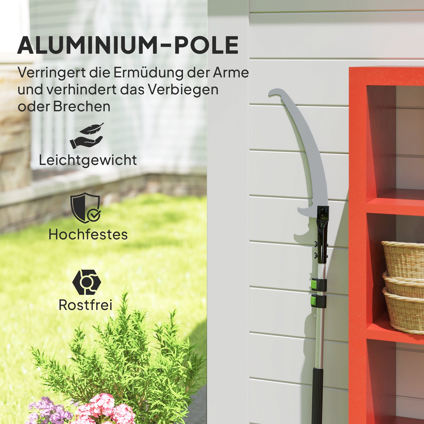 Outsunny Teleskop Astsäge 1,5–2,6m Baumschere mit Feststellvorrichtung, Teleskop-Griff Antihaftbeschichtet Klinge Schwarz