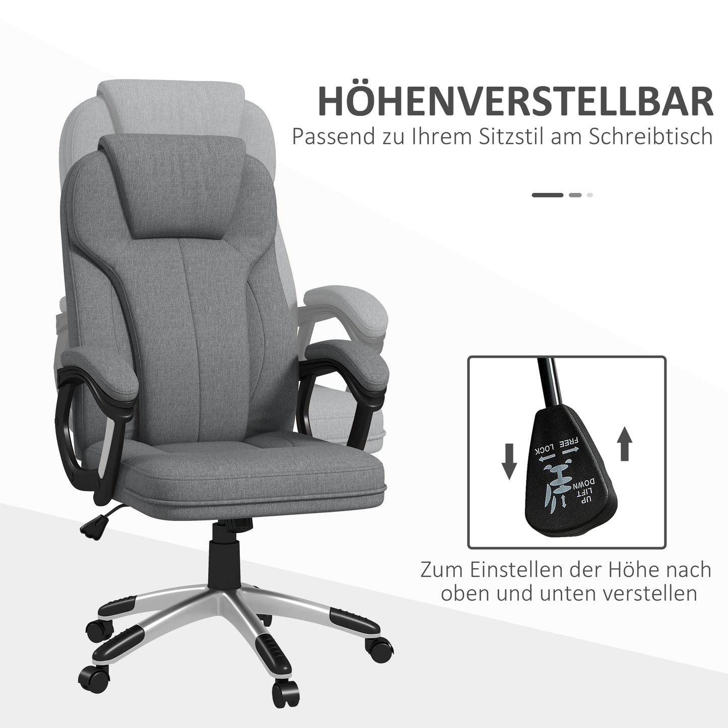 Vinsetto Bürostuhl Schreibtischstuhl Chefsessel, höhenverstellbar, Wippfunktion, 6 cm x 75 cm x 120 cm, Grau