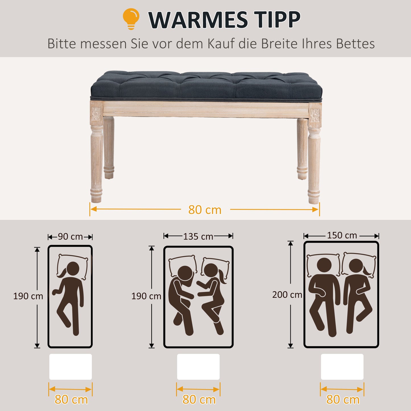 HOMCOM Sitzbank Vintagedesign Vintagebank, Knopfheftung, gedrechselte Beine, Shabby Chic, Dunkelgrau