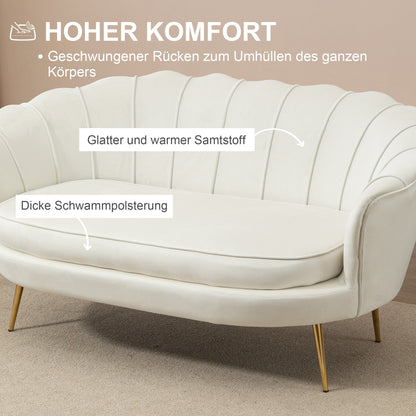 HOMCOM Vintage 2-Sitzer Sofa, Couch, Polstermöbel, Samtoptik, bis 150 kg, Creme/Gold