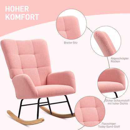HOMCOM Schaukelstuhl, kuscheliger Bezug, dicke Polsterung, rutschfest, Rosa