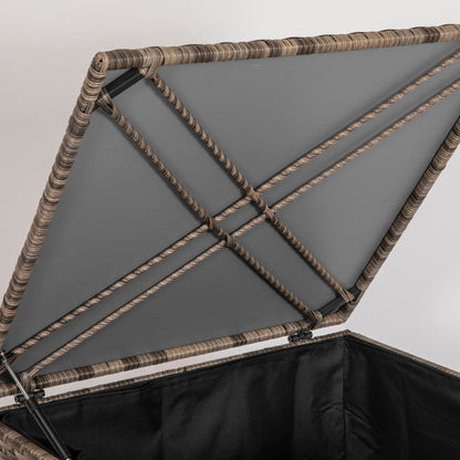 Outsunny Polyrattan Auflagenbox, Stoff-Innenauskleidung, leichtes Öffnen/Schließen, Metallrahmen, 75B x 75T x 70H cm, Schwarz