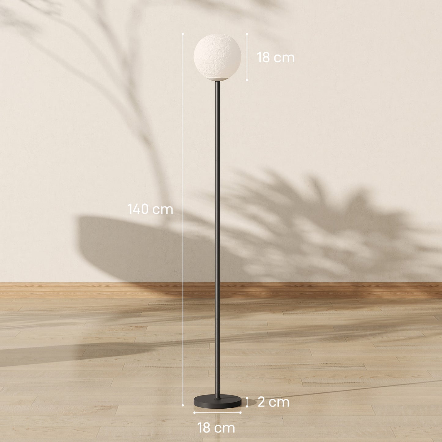 HOMCOM Stehlampe mit Schirm in Mondoptik, Fußschalter, 3 Farbtemperaturen, Metall, Schwarz