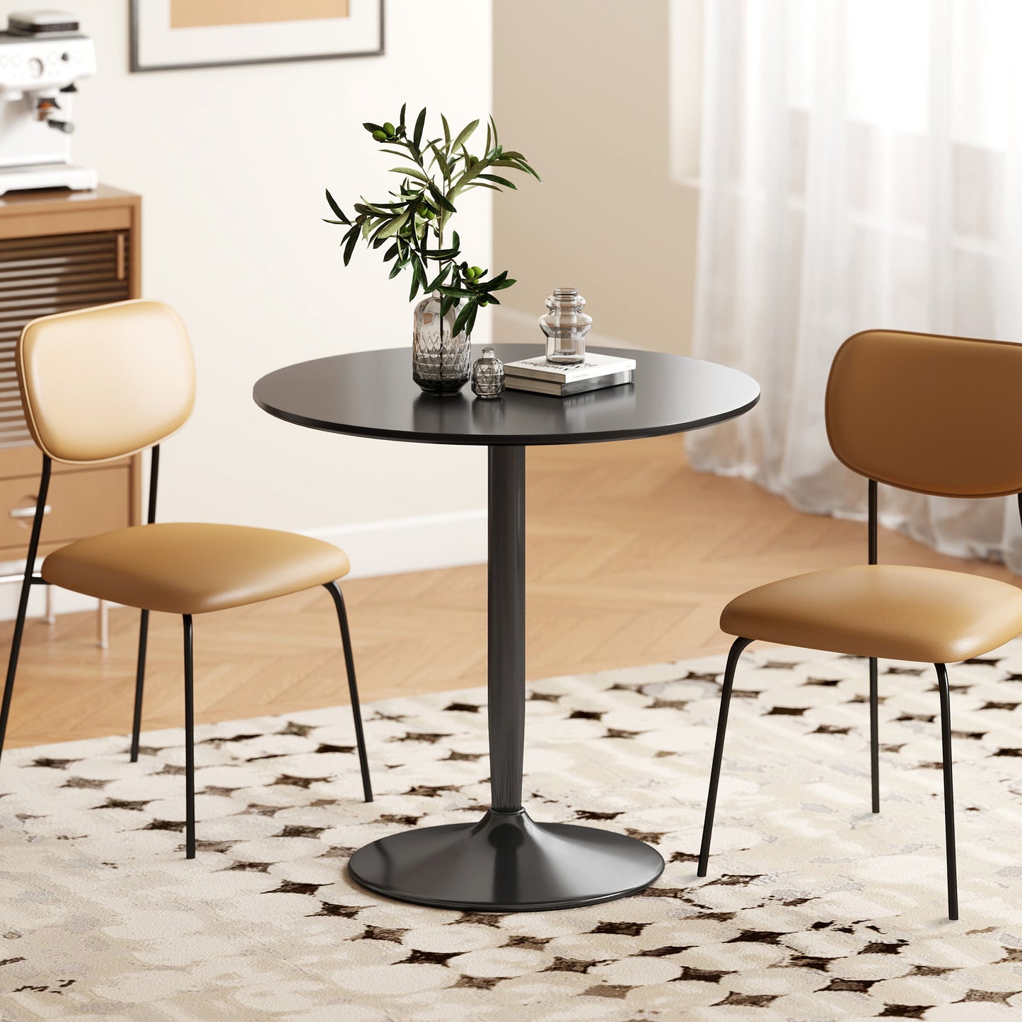 HOMCOM Esstisch für 2 Personen, runde Tischplatte Ø80 cm, MDF und Stahl, rutschfest, Schwarz, 75H cm