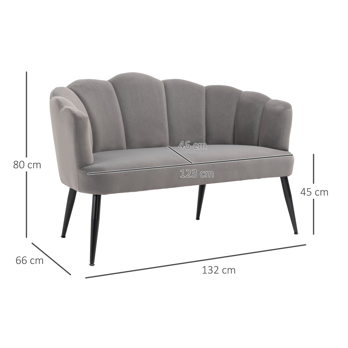 HOMCOM 2-Sitzer-Sofa, Doppelsofa, Zweisitzer Loungesessel im Modern-Design, bis 160 kg belastbar, 132 x 66 x 80 cm, Grau