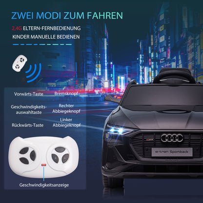 HOMCOM Elektro Kinderauto 12V Elektrofahrzeug Audi E-tron Elektroauto mit Fernbedienung, Sicherheitsgurt, Musik (MP3/USB/TF), Kinderfahrzeug für Kinder 3-5 Jahre, 3-5 km/h, Schwarz
