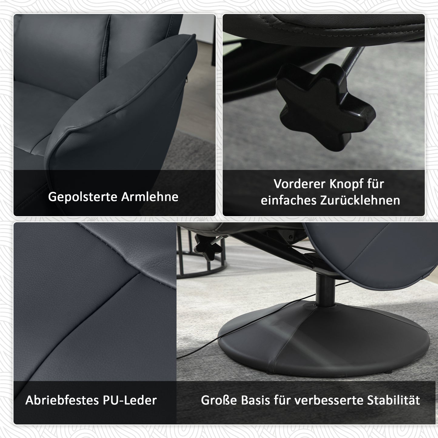 HOMCOM Massagesessel mit Fußhocker, Ergonomischer Stuhl mit 10 Vibrationspunkten, Kunstleder, 76 x 81 x 105 cm, Dunkelgrau