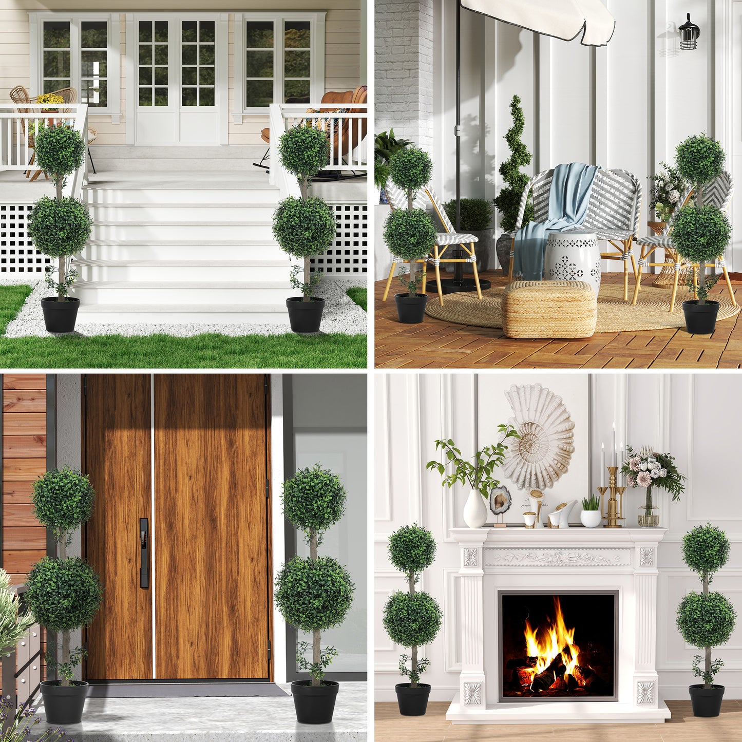 HOMCOM 2er-Set Kunstpflanzen, Künstliche Buchsbaum-Pflanzen, UV-geschützt, mit Topf, Grün