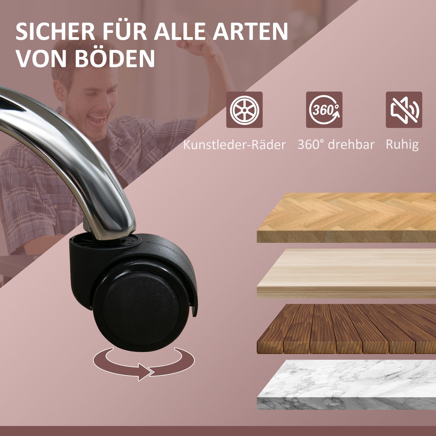 Vinsetto Ergonomischer Bürostuhl mit Massagefunktion, Fußstütze, drehbar, rollbar, Rosa