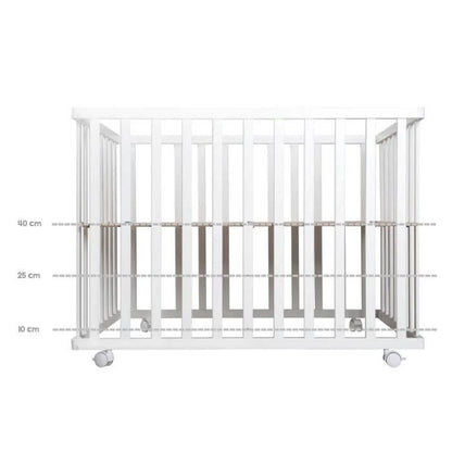 Baby Park 100x75 cm + Adam and Eule Owl Print Mat + 4 Wheels - ROBA - White Wood