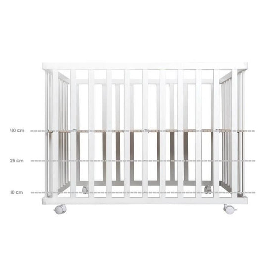 Baby Park 100x75 cm + Adam and Eule Owl Print Mat + 4 Wheels - ROBA - White Wood