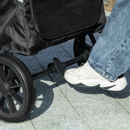 PawHut Hundewagen, Faltbarer Hundebuggy für große Hunde, Haustierwagen mit 4 Rädern, Sicherheitsleinen, Bremsen, Grau