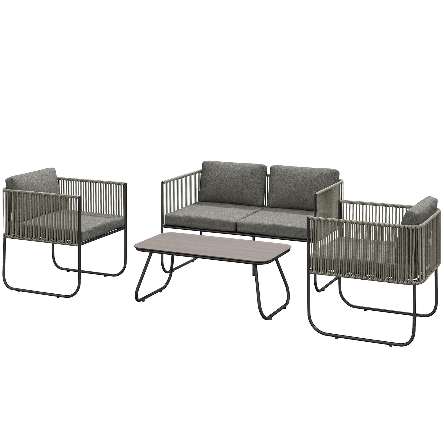 Outsunny Gartenmöbel Set aus Polyrattan Lounge-Set mit Sofa Sessel Tisch Kissen wetterfest 116 x 60 x 69 cm Braun+Dunkelgrau