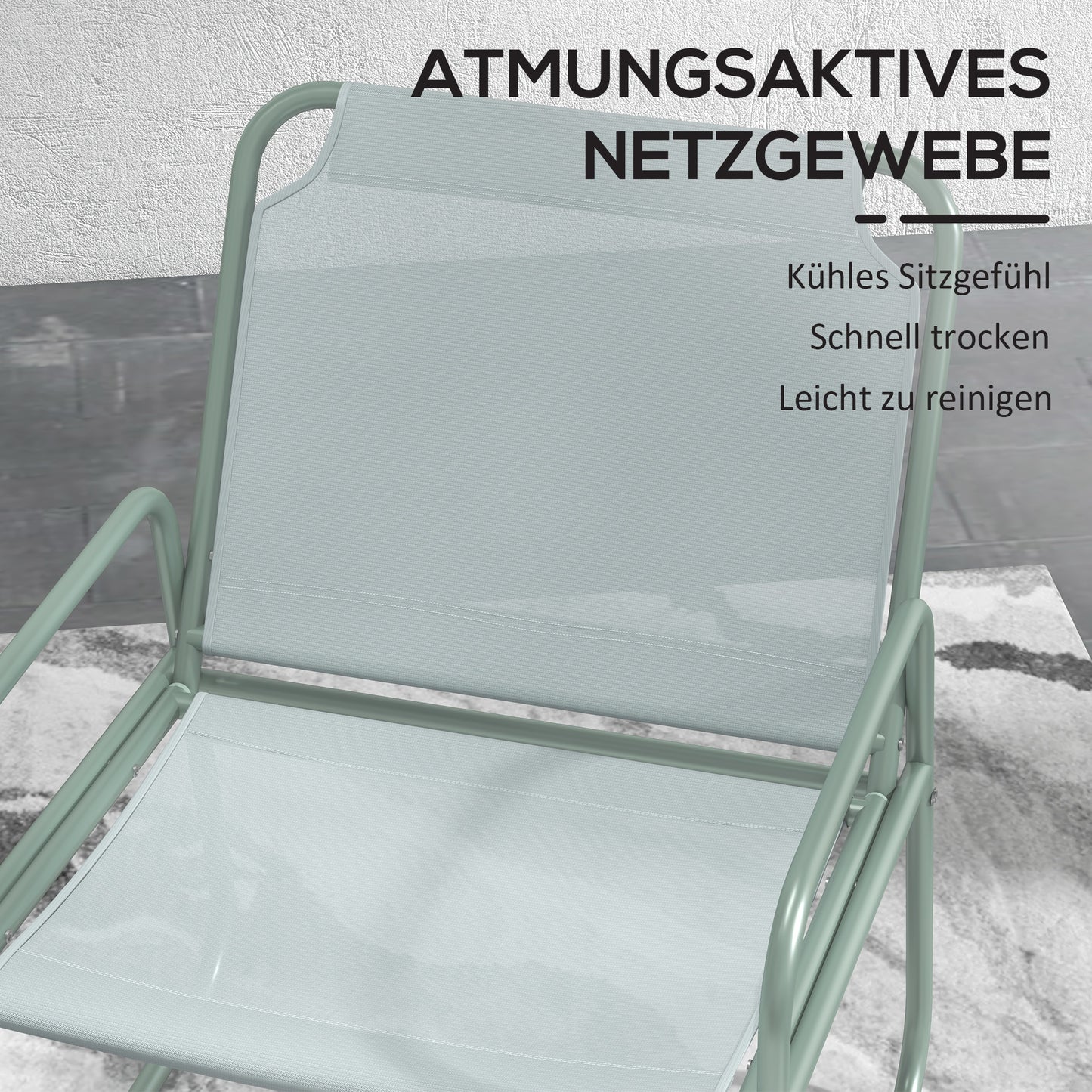 Outsunny 3-teiliges Gartenmöbelset, 2 Stühle mit atmungsaktivem Stoffbezug, 1 runder Tisch Ø60 cm, Grün