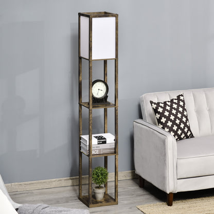 HOMCOM Stehlampe mit Regalen, Stehleuchte, Holz, 26 x 26 x 160 cm, für Wohn-/Schlafzimmer (Ohne Glühbirne)