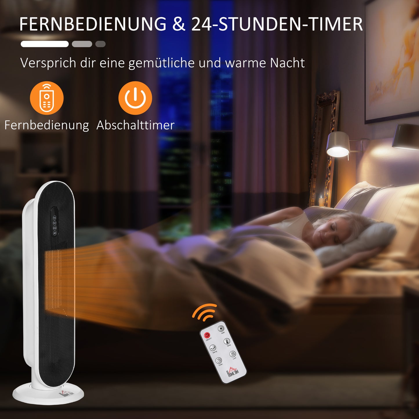 HOMCOM Heizlüfter 24h Stunden-Timer 2000W 2 Modi Oszillation Metall Weiß + Schwarz