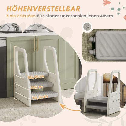 AIYAPLAY Kinder-Tritthocker, von 3 auf 2 Stufen verstellbar, mit Handgriff, Rutschfest, für verschiedene Räume, Kunststoff, Grau