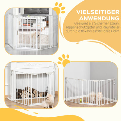 PawHut Absperrgitter Hund Freistehendes Schutzgitter 180 x 74,5 cm Hundegitter Klappbar Türschutzgitter Treppengitter Hundeabsperrgitter für Treppen, Türen, Küche, Flur, 3 Panelen, Weiß