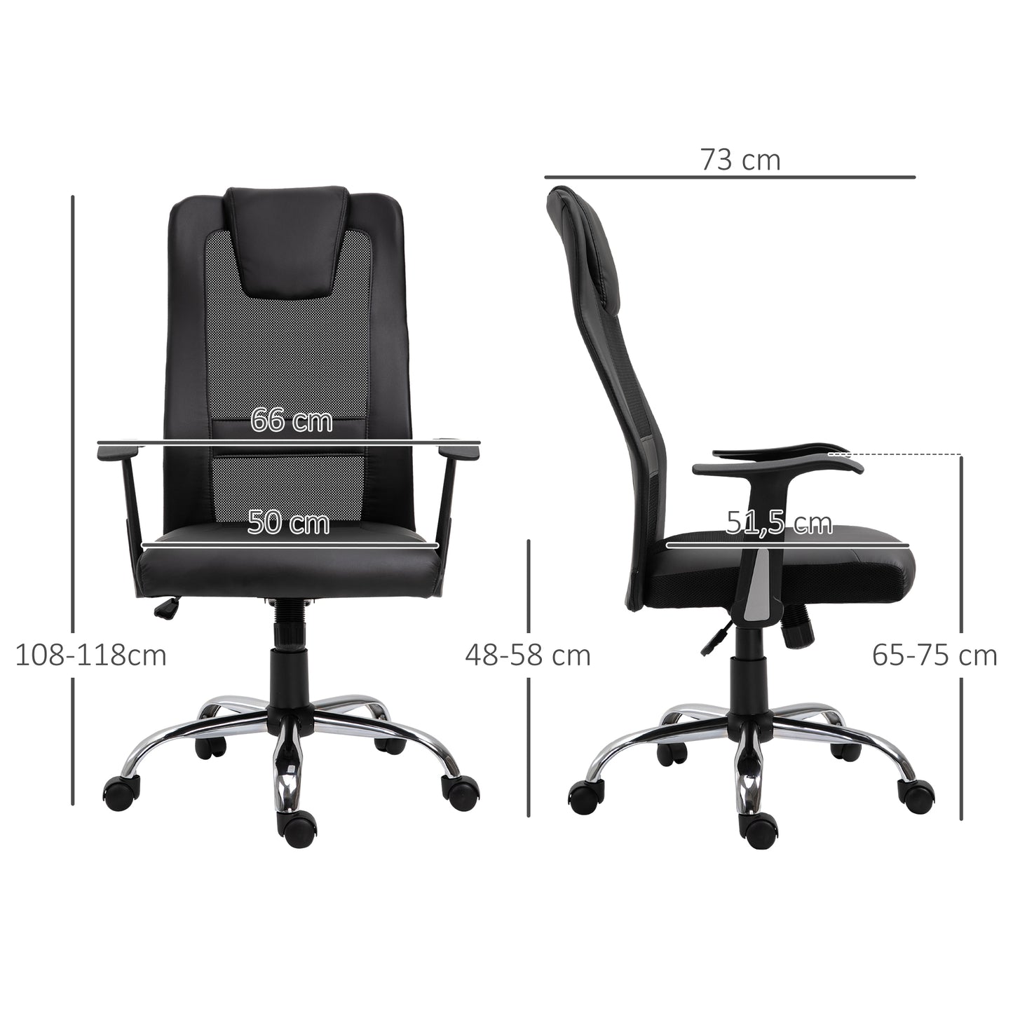 Vinsetto Bürostuhl Drehstuhl höhenverstellbar Chefsessel Schreibtischstuhl ergonomisk PU schwarz 66 x 73 x 108-118 cm
