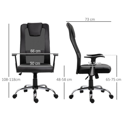 Vinsetto Bürostuhl Drehstuhl höhenverstellbar Chefsessel Schreibtischstuhl ergonomisk PU schwarz 66 x 73 x 108-118 cm