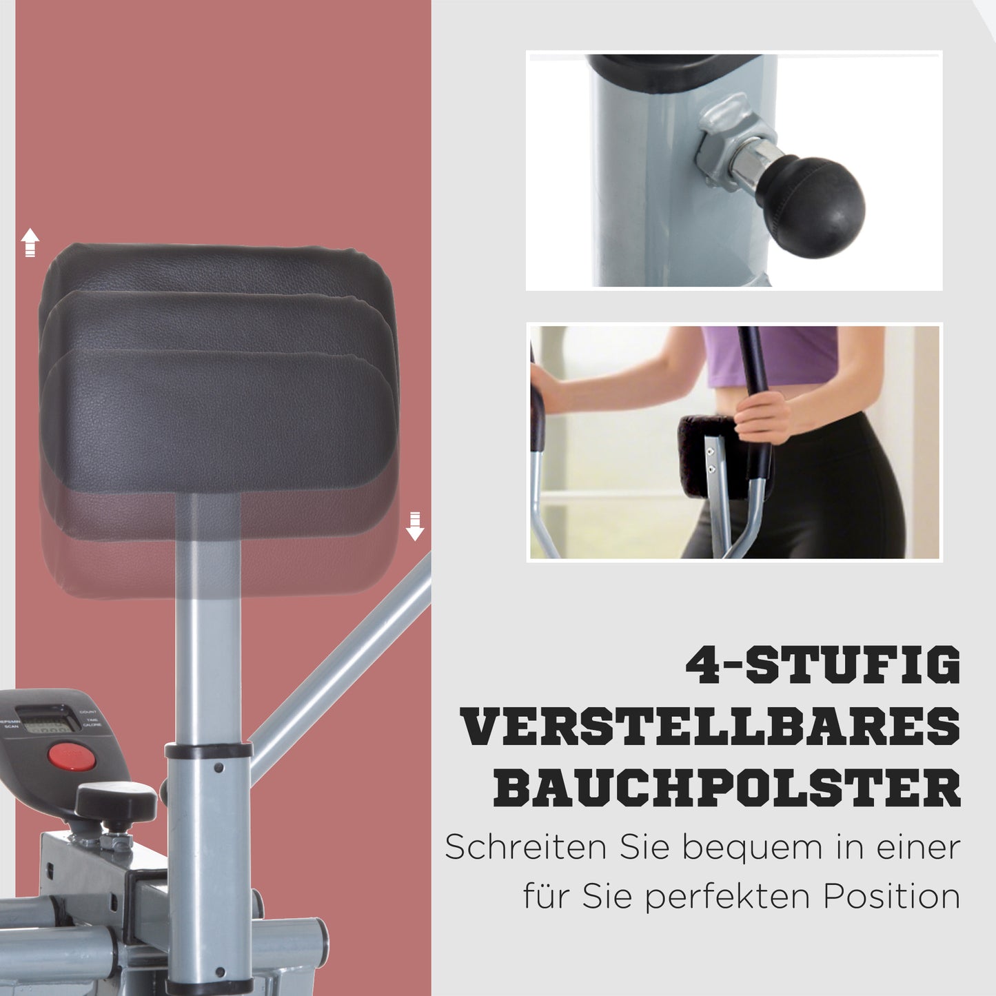 HOMCOM Crosstrainer, Heimtrainer, LCD-Display, einstellbares Brustpolster, Stahl, Silber, 96 x 60 x 152cm