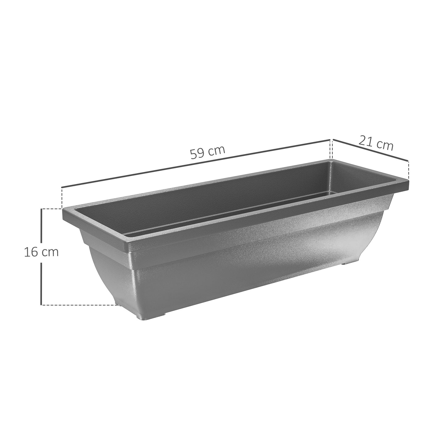 Outsunny 5er-Set Blumentöpfe, Pflanzengefäße aus Kunststoff für Terrasse, Garten, Balkon, 59 x 21 x 16 cm, Grau