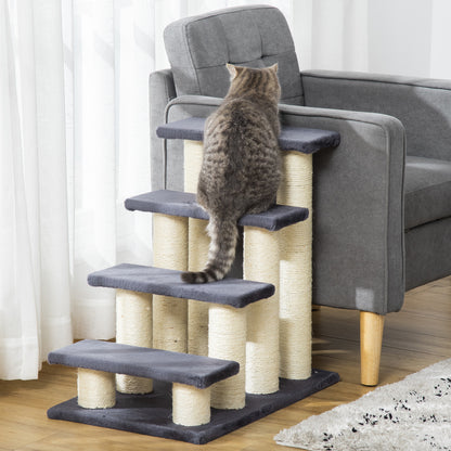 PawHut Hundetreppe 4 Stufen 59 cm Hoch Haustiertreppe für Katze und Hunde Hunderampe Katzentreppe Einstiegshilfe für Bett, Soffa, Soffa Grau