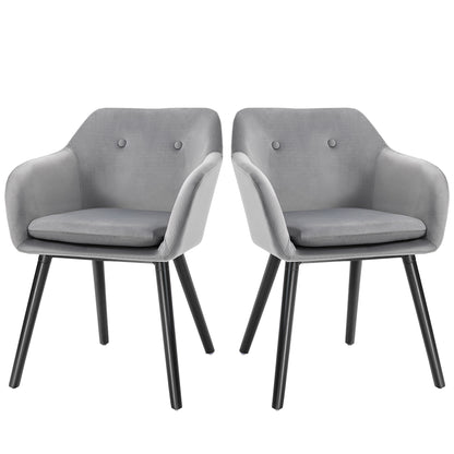 HOMCOM Esszimmerstühle in ansprechendem Design, Metallstruktur, Holzbeine, Grau, 120 kg belastbar