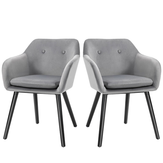 HOMCOM Esszimmerstühle in ansprechendem Design, Metallstruktur, Holzbeine, Grau, 120 kg belastbar