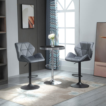 HOMCOM Barhocker 2er Set, Gepolstert Barstuhl mit Metallgestell, Lehne, Samtoptik, Höhenverstellbar 360° Drehbar