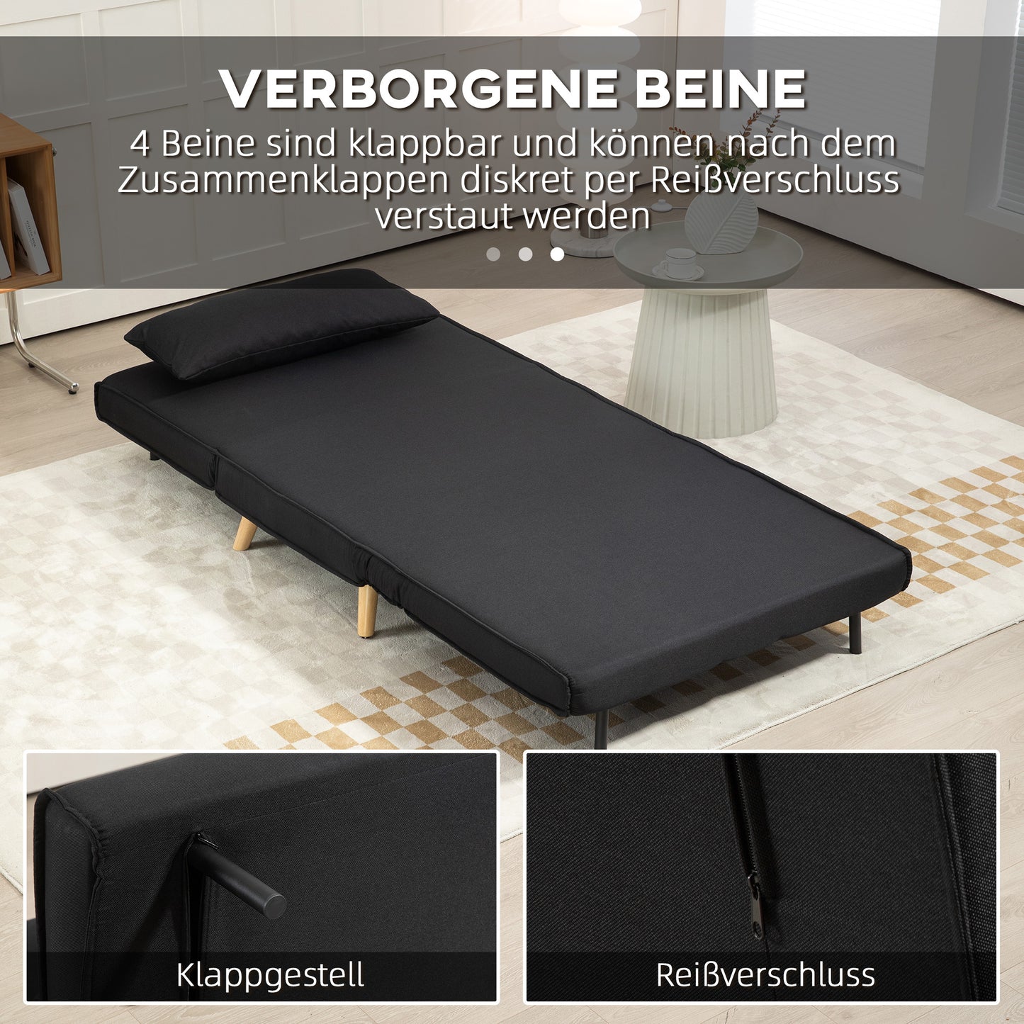 HOMCOM Relaxsessel mit Bettfunktion, für 1 Person, Modern-Design, bis 350 kg, 94x78x80cm, Schwarz