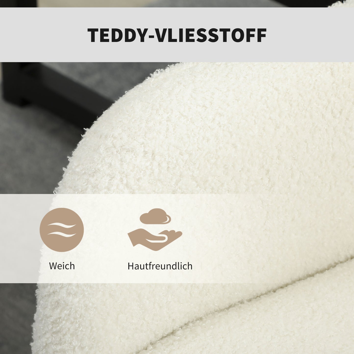 HOMCOM Drehbarer Bürostuhl mit Rollen, Schreibtischstuhl, Fleece-Stoff, Schaumstoff, höhenverstellbar, Homeoffice, Cremeweiß