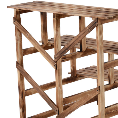 Outsunny Pflanzentreppe, Blumentreppe, Blumenregal, Pflanzregal, Blumenständer, 3 Stufen, Tannenholz, 80 x 80 x 78cm