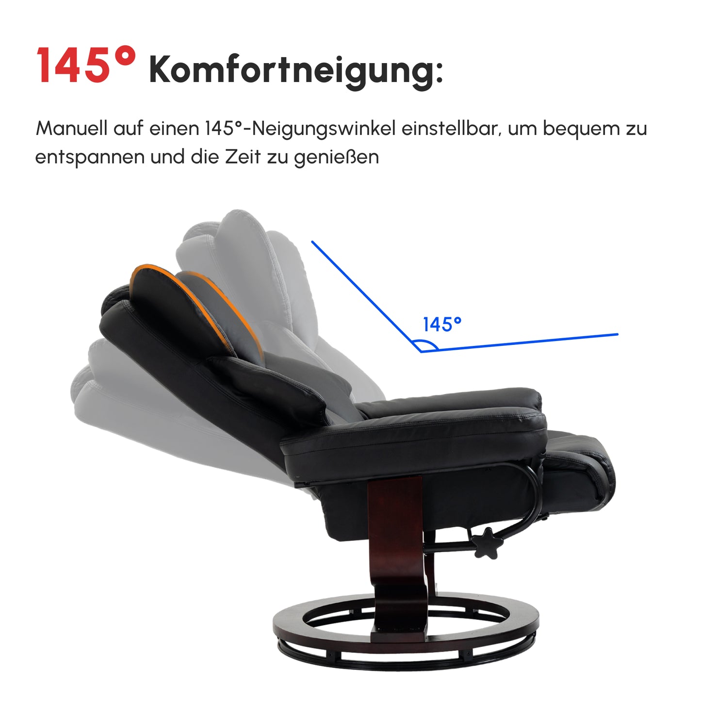 HOMCOM Relaxsessel mit Hocker, Liegefunktion, drehbar, bis 160 kg, Kunstleder, Metallrahmen, schwarz, 80 x 79 x 100 cm