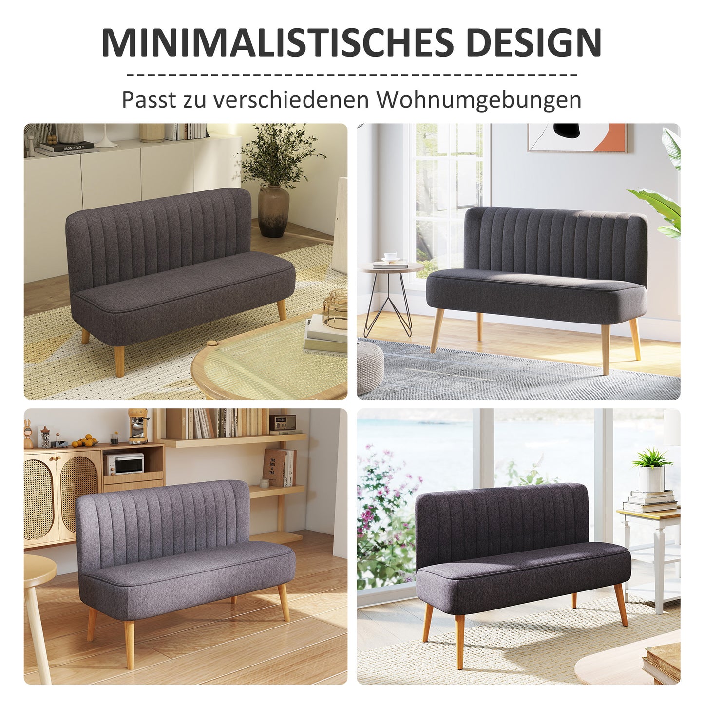 HOMCOM 2-Sitzer Sofa, weiche Polsterung, pflegeleichter Bezug, bis 150 kg, 117 x 56,5 x 77 cm, Dunkelgrau