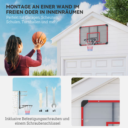 SPORTNOW Basketballkorb für Wandmontage, Innen/Außen, robuste PC-Rückwand, Nylonnetz, Stahlring, 113x61x73 cm