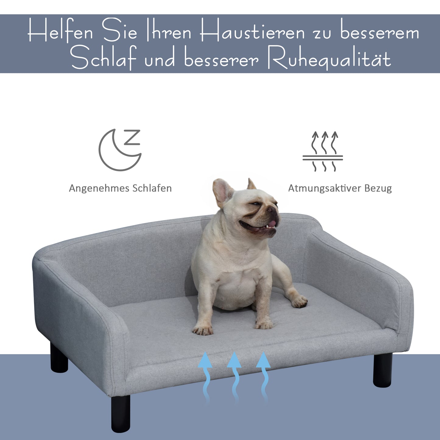 PawHut Hundesofa mit Weichem Bezug Haustiersofa mit Holzbeinen Hundebett 82 x 54 x 36 cm