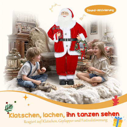 HOMCOM Weihnachtsmann, Weihnachts-Dekoration, 120 cm, biegsame Arme, mit Geschenk & Weihnachtskranz, Geräuschaktivierung, Rot